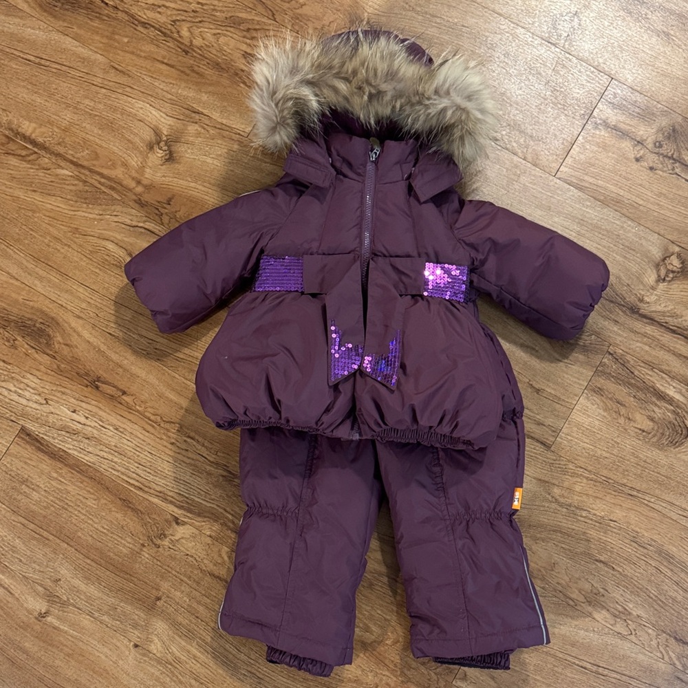 Toddler Purple Snowsuit with Fur Trim